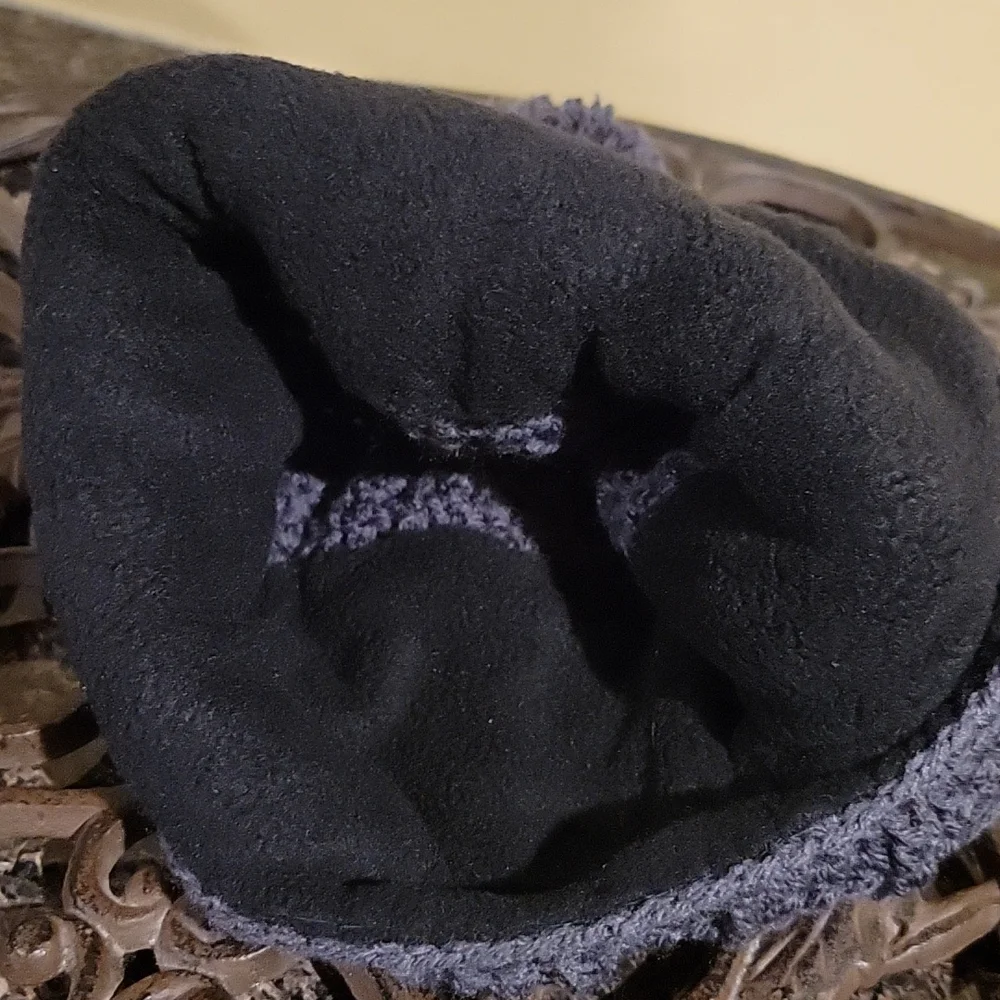 Handmade pom-pom hat beanie with fleece lining at ears crochet
